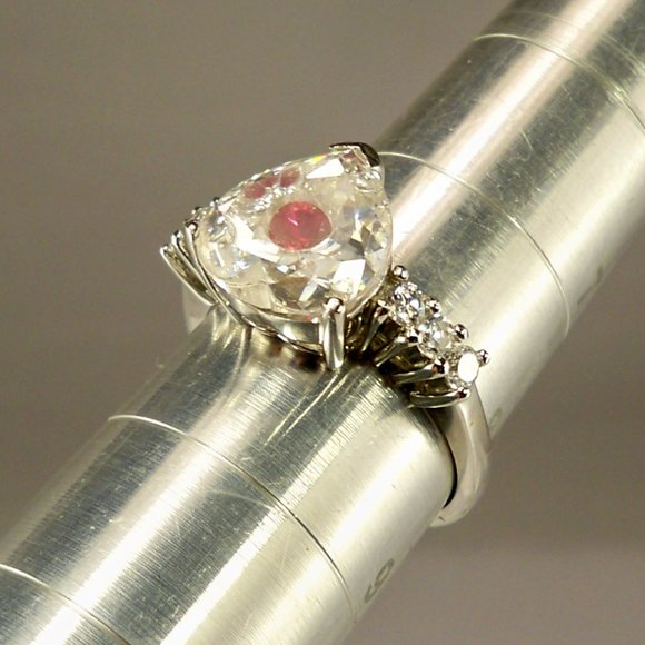 New Ruby Red Inside Heart Cubic Zirconias Silver DESIGNER Ring - Picture 6 of 10
